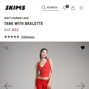 SKIMS Red Soft Lounge Lace Tank with Bralette